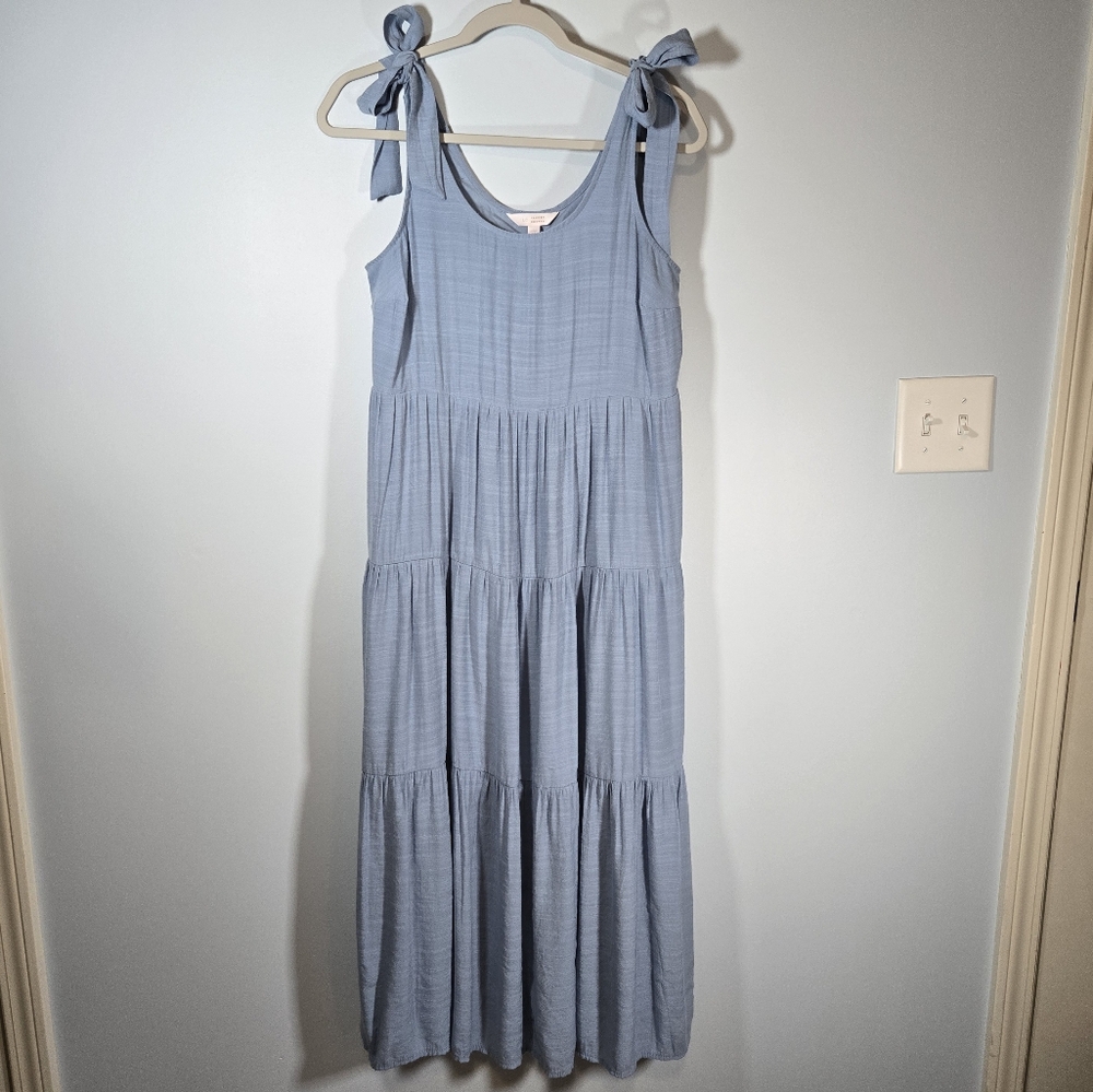 LC Lauren Conrad Blue Tiered‎ Maxi Dress Tie Straps Size PS Petite Small
